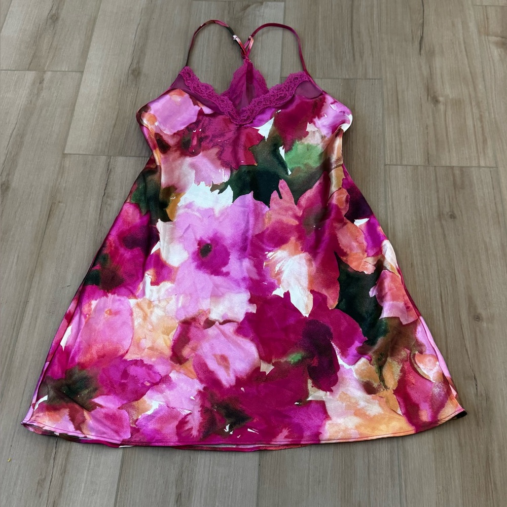 Lilac & London Floral Lace Chemise Slip Dress | Size XS | Watercolor Print